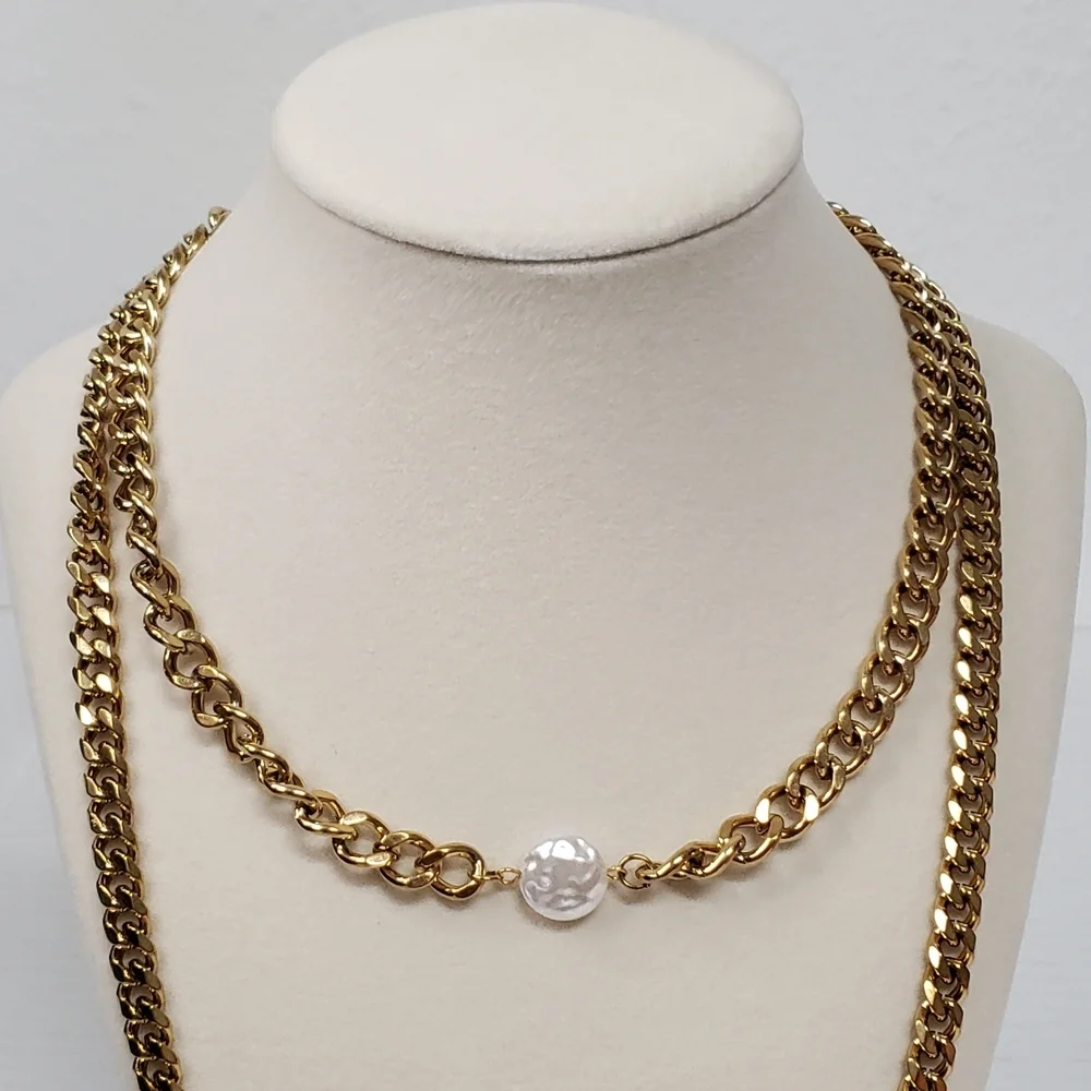 Authentic Louis Vuitton Gold Padlock W/unbranded Cuban Style Stainless Chain